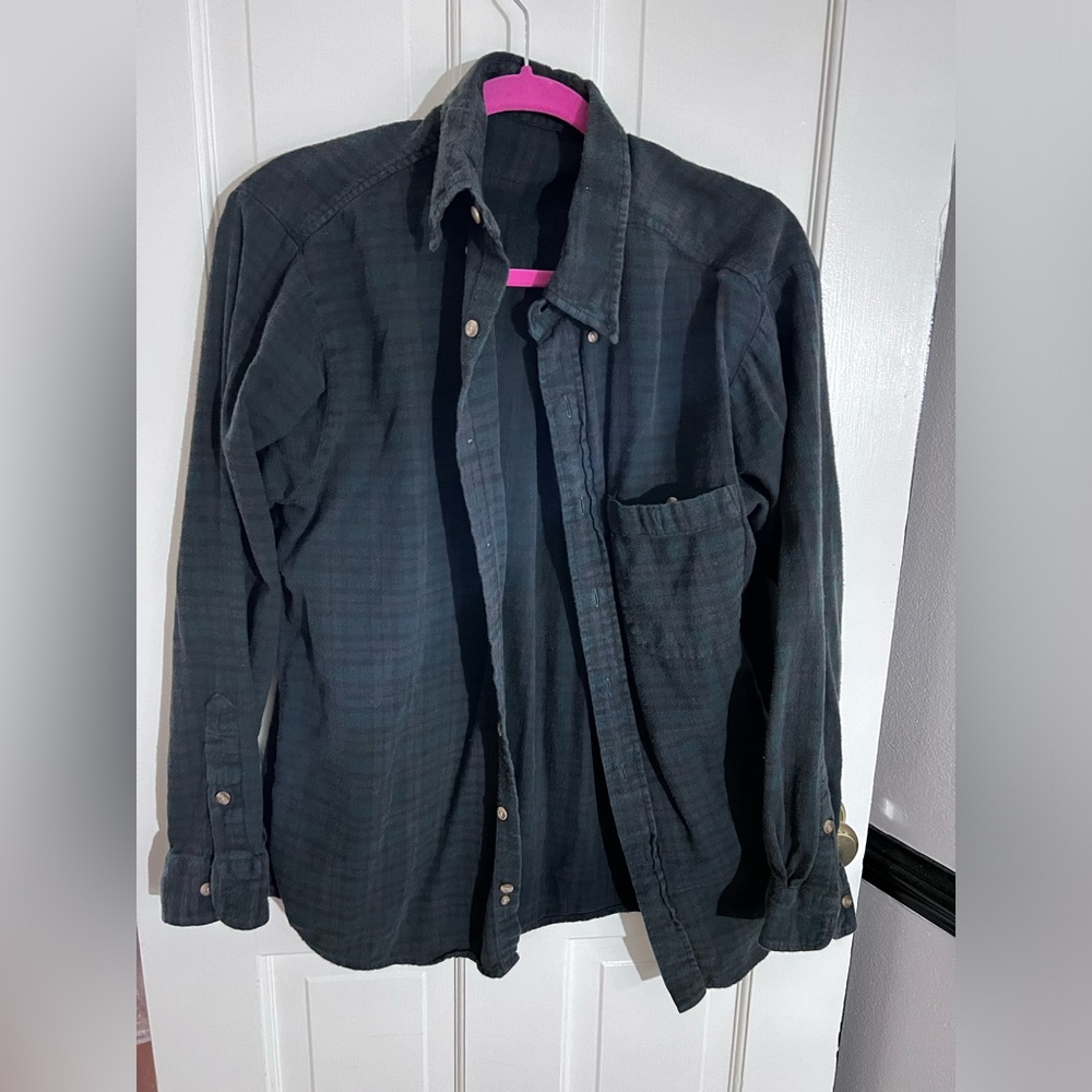 Green and black/blue plaid shirt